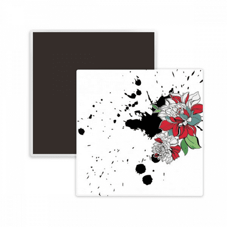 

Watercolor Ink Flower Peony Square Ceracs Fridge Magnet Keepsake Memento