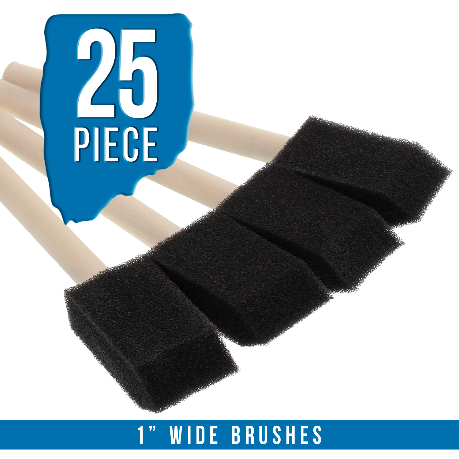 US Art Supply 1 inch Foam Sponge Wood Handle Paint Brush Set (Value Pack of 25) - Lightweight, durable - image 3 of 6