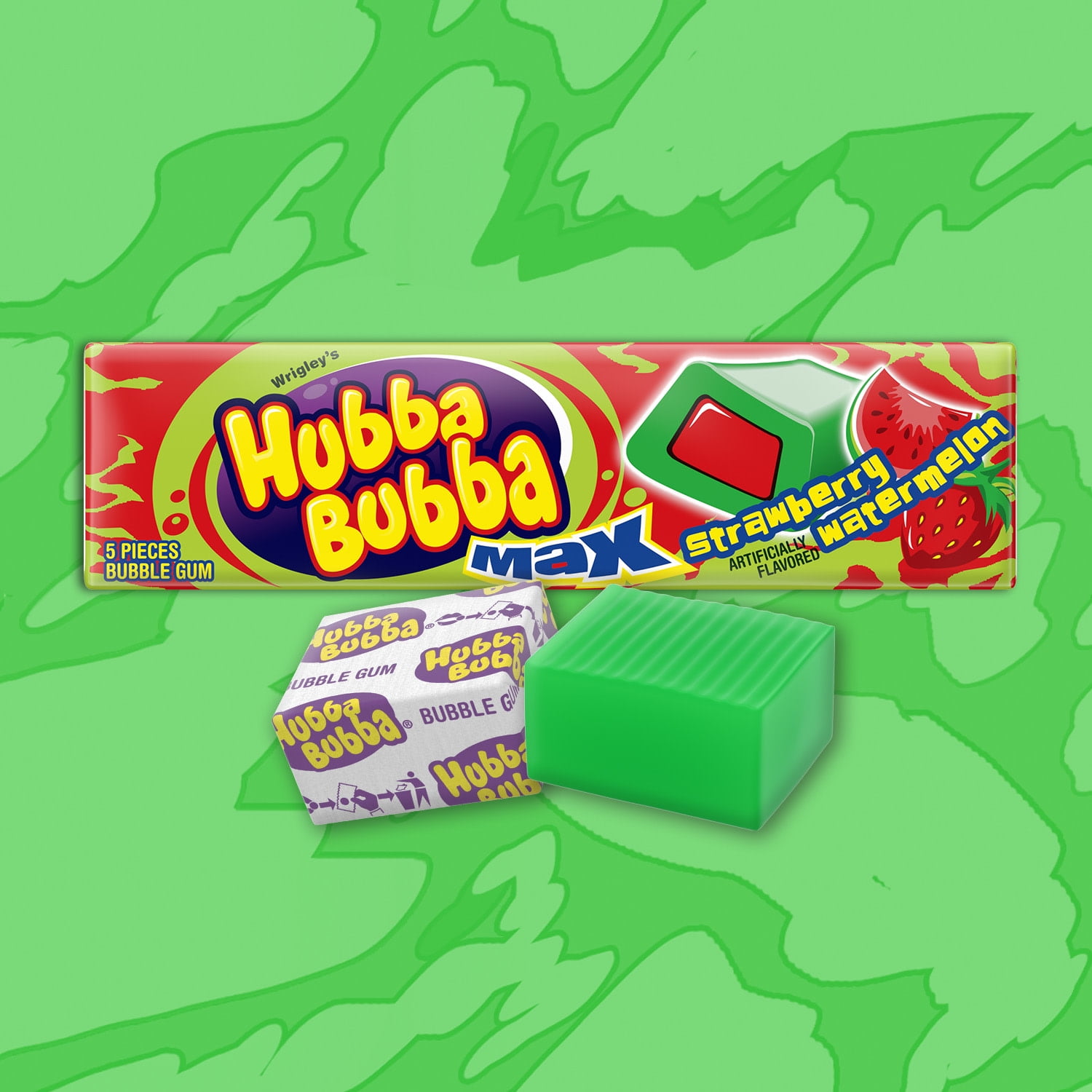 (2 pack) Hubba Bubba Max Strawberry Watermelon Bubble Gum - 5 Piece Pack