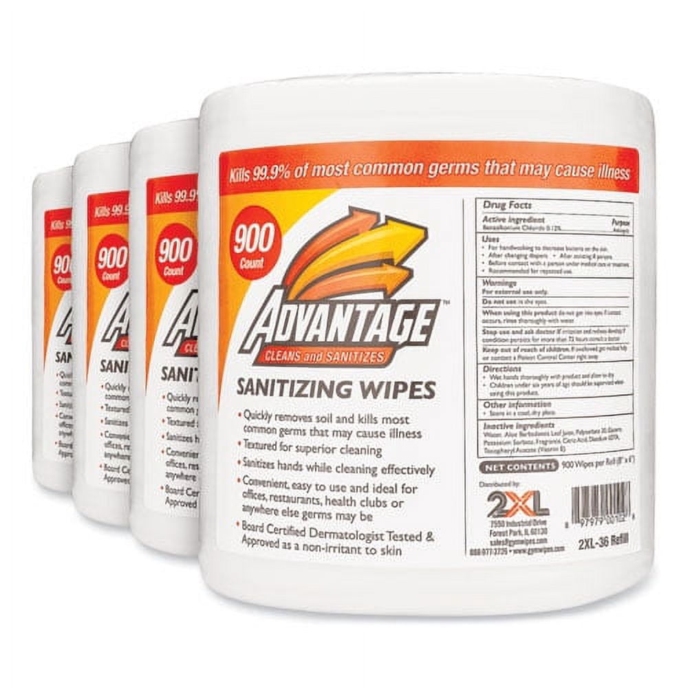 Gym Wipes Advantage, 6 x 8, White, Unscented, 900/Roll, 4 Rolls/Carton | Bundle of 2 Cartons