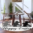 thumbnail image 3 of Round Rugs 8Ft, Happy Easter Rabbits Round Area Rug Washable Indoor Throw Carpet, Black Plaid Polka Dots Rabbits Spring Large Non Slip Circle Rug for Kids Room RV Home Decor Aesthetic, 3 of 8