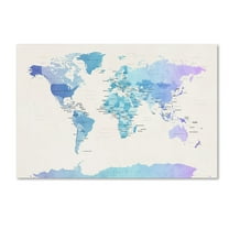 Trademark Fine Art "Watercolor Political Map of the World" Canvas Art by Michael Tompsett