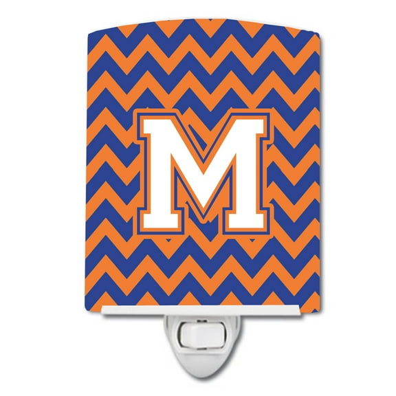 Letter M Chevron Blue and Orange #3 Ceramic Night Light