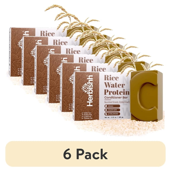 (6 pack) Herbishh Rice Water Conditioner Bar, Moisturizing & Smoothing, Solid Soap for Dry, Fine or Brittle Hair, With Fermented Rice & Botanical Oils, All Hair Types, Paraben-Free, Sulfate-Free, 3.53 oz