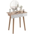 thumbnail image 1 of Oak & White Vanity Desk with Adjustable Mirror | Bedroom Dressing Table with Drawer | 27.6" x 15.4" Compact Design, 1 of 7