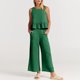 thumbnail image 3 of Chaleco Conjunto de pantalones de 2 piezas para mujer Traje informal de vacaciones de cintura alta de algodón (verde retro L) Kuymtek verde retro T L para Mujer, 3 of 6