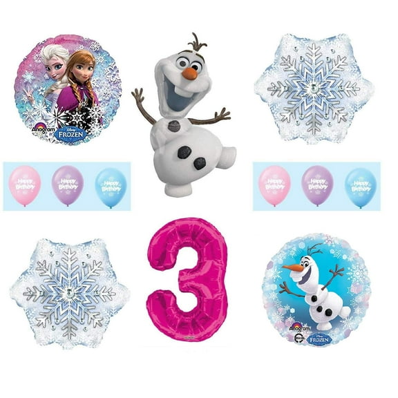 Frozen 3rd Birthday Anna ELSA Olaf Snowman Snowflake 12 Piece Birthday Party Balloons Bouquet Set Pink