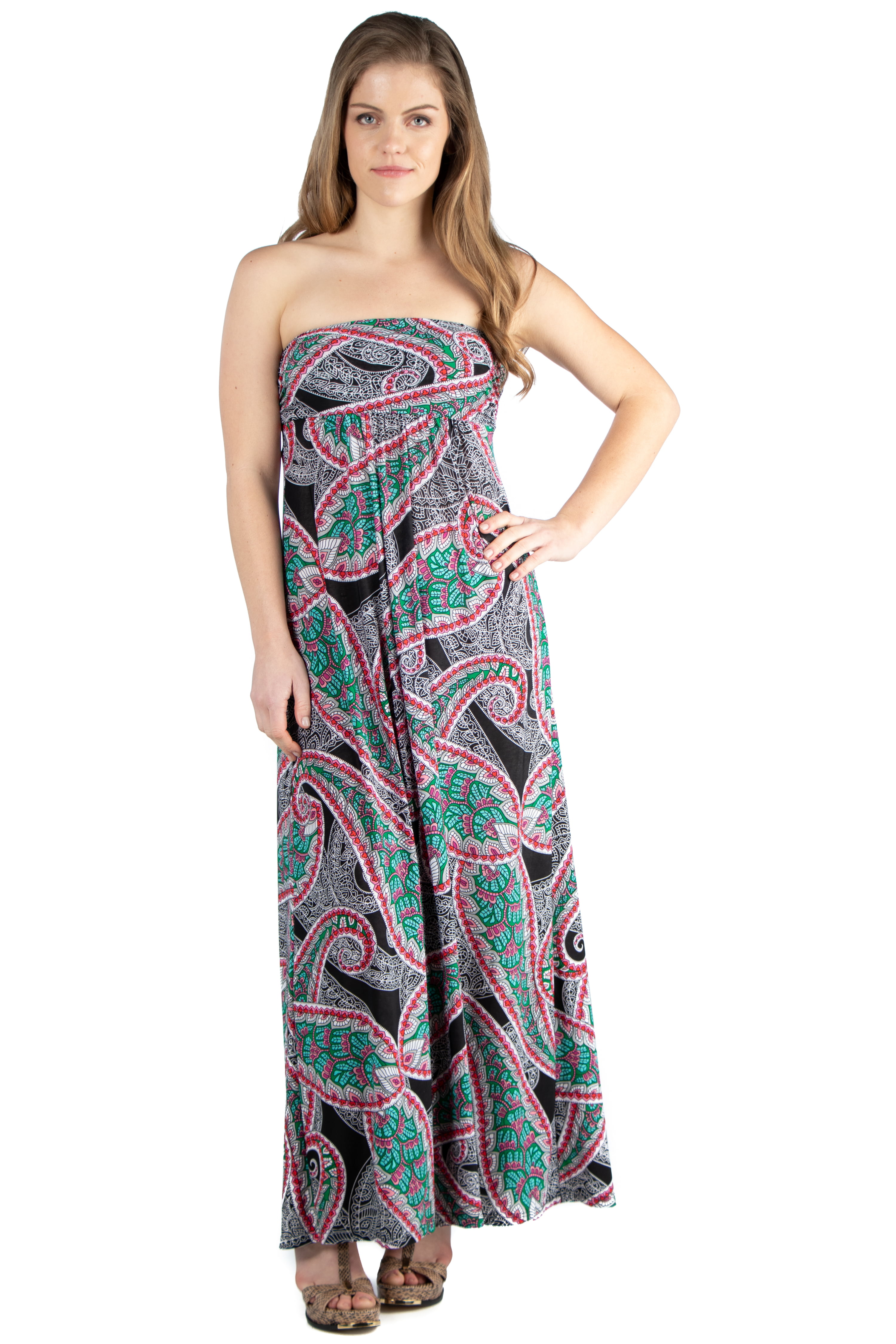 24seven Comfort Apparel Multicolor Print Strapless Maxi Dress Size M ...
