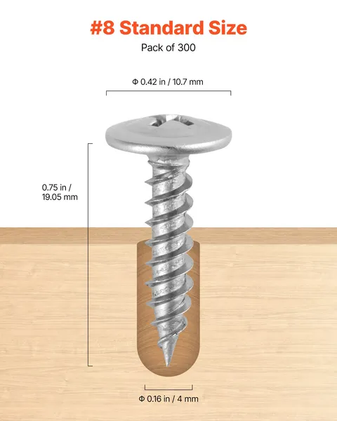 #8 x 0.75 Inch Self Drilling Drywall to Wood Stainless Steel Screws 300pcs