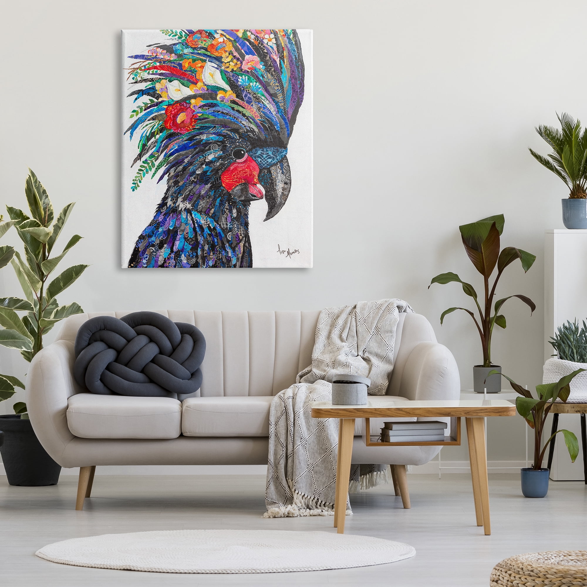 Stupell Industries Black Palm Cockatoo Bird Floral Pattern Collage Painting Gallery Wrapped Canvas Print Wall Art, Design by Lisa Morales