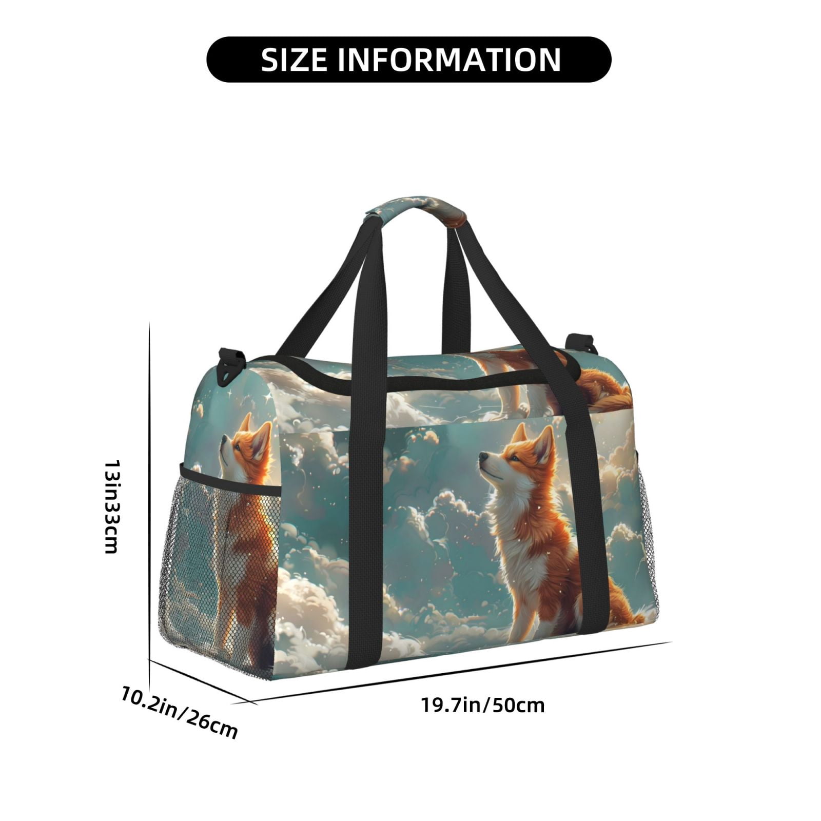 Fuzoiu Starry Sky Cloud Fox Print Travel Duffle Bag,Carry On Tote Bags,Duffel Bag,Sport Gym Bag, Hospital Bag for Labor and Delivery, Overnight Bag,Luggage Bag