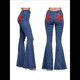 thumbnail image 3 of Pantalones Vaqueros Acampanados con Parches de Estrellas para Mujer, Cintura Media, Corte Acampanado, Elásticos, Pierna Recta, Ajustados. Azul L, 3 of 10