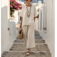 thumbnail image 4 of Tawop Womens Sets Women's Spring and Summer Casual Round-Neck Short Sleeved Top Work Pants and Solid-Color Suit, 4 of 5