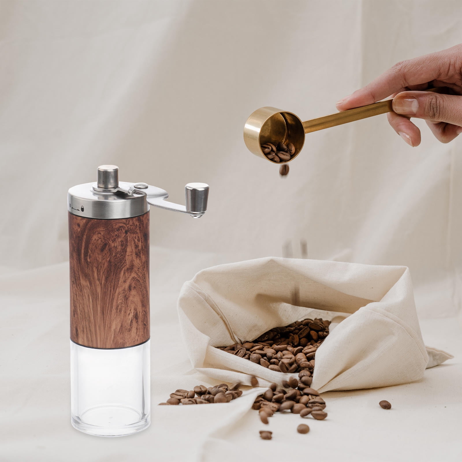 ULTNICE Portable Coffee Bean Grinder Plated Silver Stainless Steel Wooden Hand Grinding 1Pc