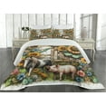 thumbnail image 2 of Ambesonne Rustic Quilted Coverlet 3 Pcs, Vintage Farm Pig and Horse, Queen Size, Mustard Green Taupe, 2 of 4
