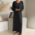 thumbnail image 2 of BiZtdJrK Plus Size Hooded Maxi Dress for Women Drawstring V Neck Long Sleeve Hoodie Sweatshirts Loose Causal Sweatshirt Dresses Black L, 2 of 10