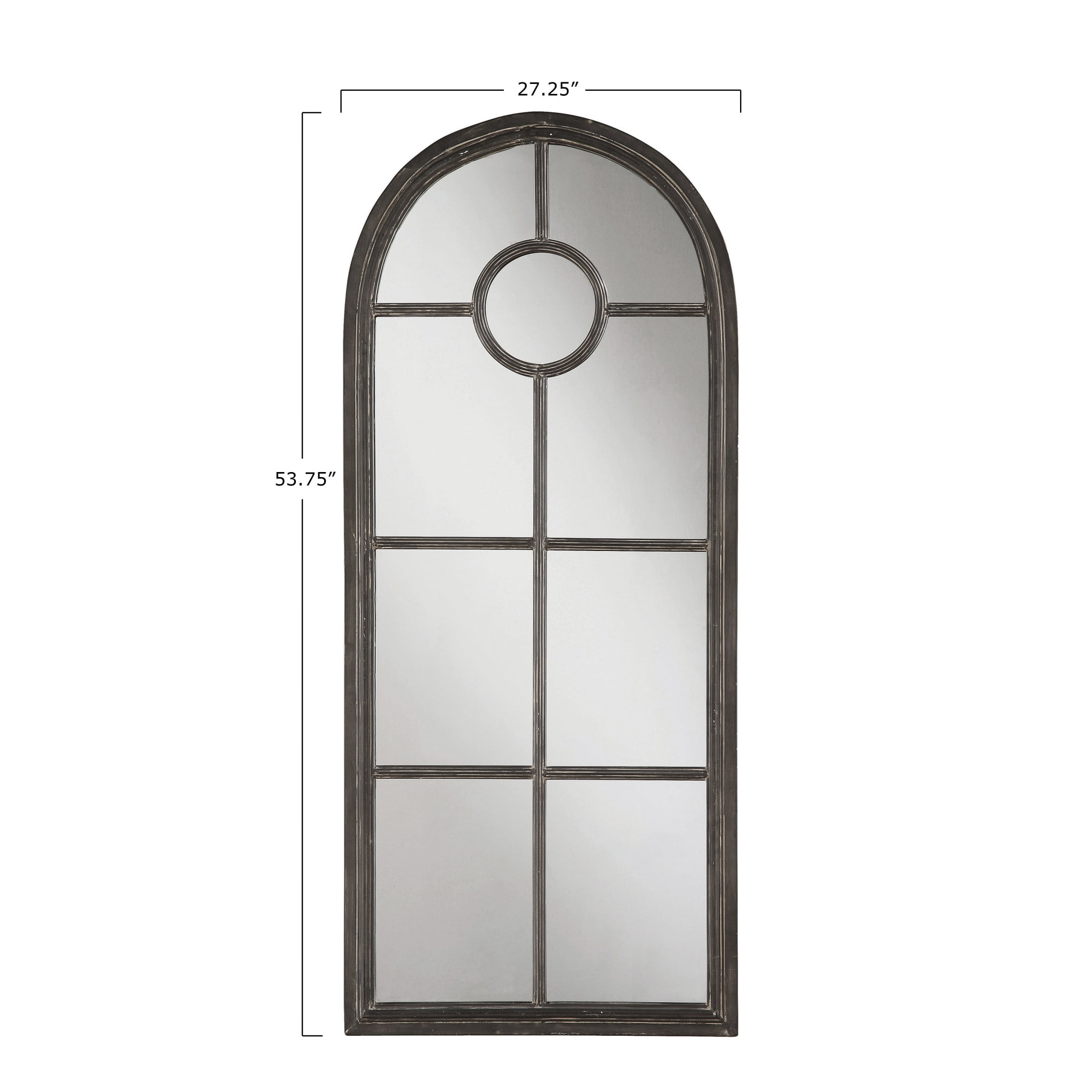 Creative Co-Op Distressed Arched Metal Wall Mirror with Window Pane, Black