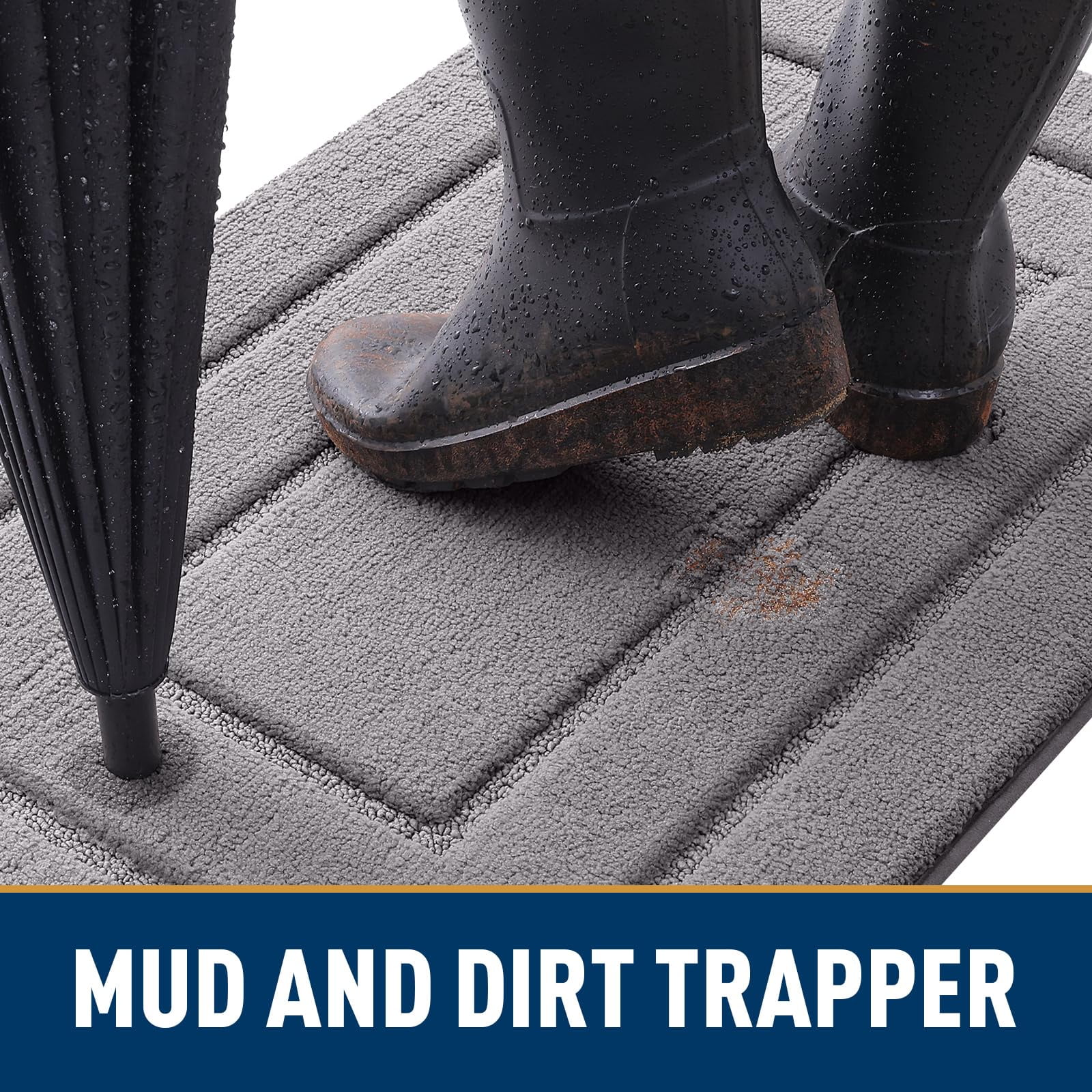 Buganda Door Mat for Inside, Absorbs Moisture and Low Profile Doormat Outdoor, Dirt Trapper Rugs for Entryway, 16"x24", Grey