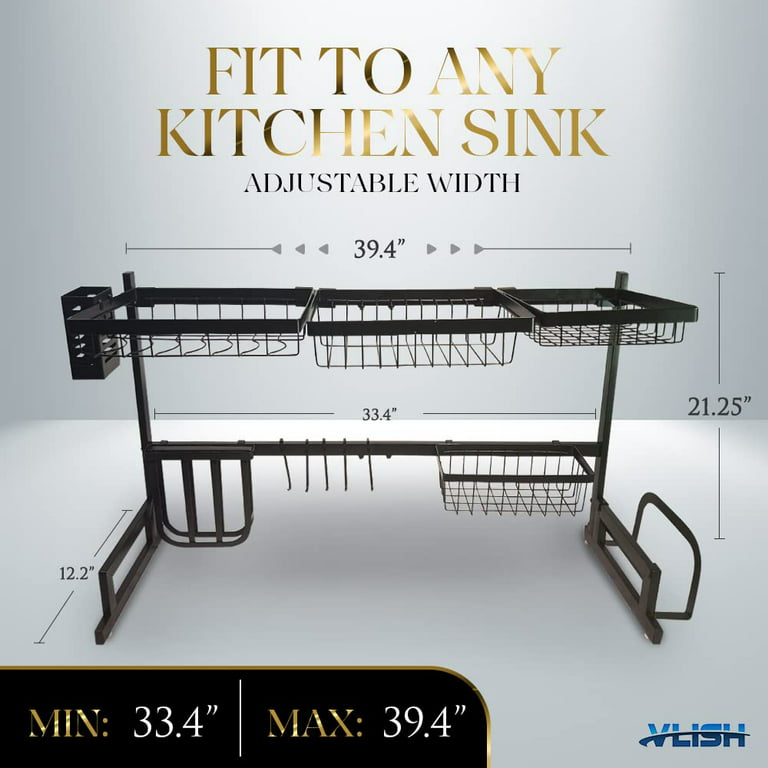 YKLSLH Over The Sink Dish Drying Rack 2 Tiers, for All Sinks  (24.8-35.4),Expandable Large Capacity Sink Rack, Metal Drying Rack for  Kitchen and