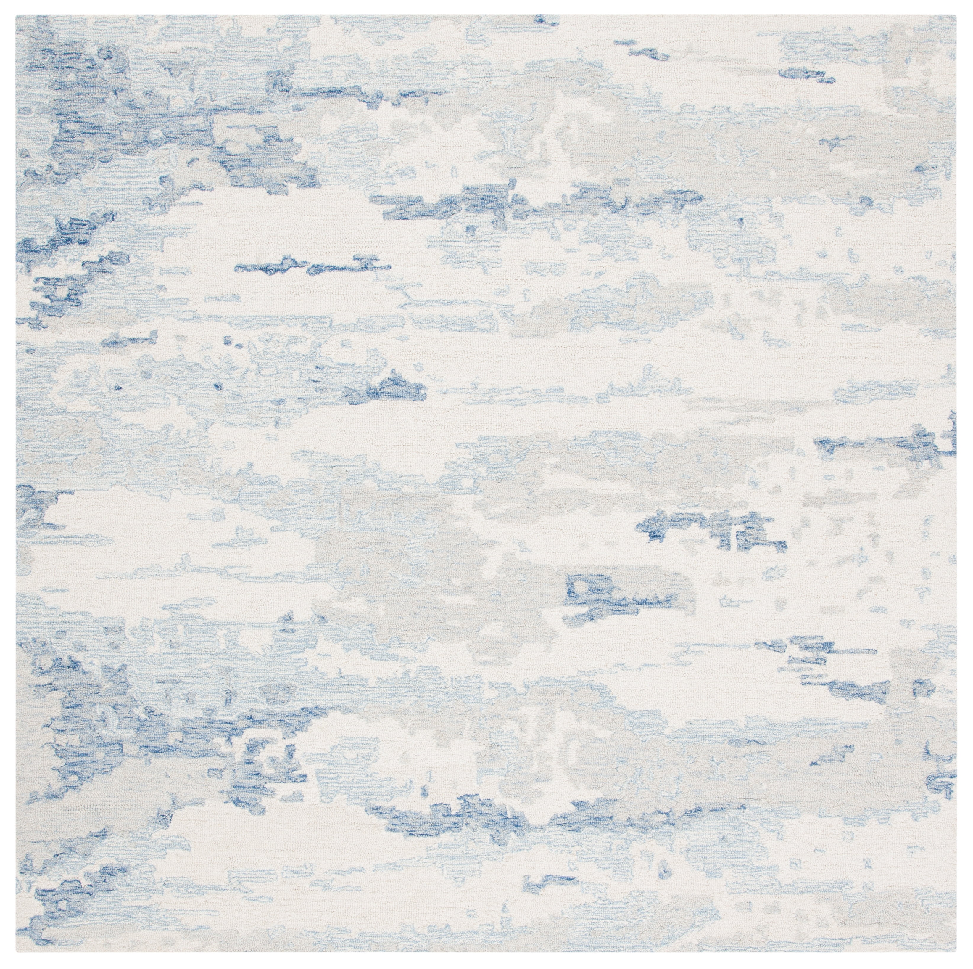 SAFAVIEH Abstract Seachlann Abstract Wool Area Rug, Ivory/Blue, 6' x 6' Square
