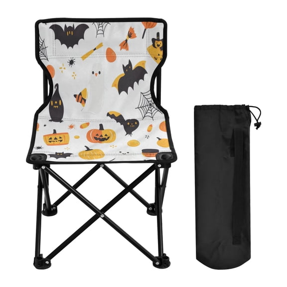 600D Oxford Camping Chair Portable Foldable Chair Supports 220 lbs for Picnic, Fishing, Backpacking White Background Halloween Pattern