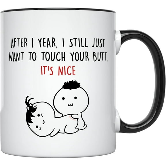 YouNique Designs One Year Anniversary Coffee Mug, 11 Ounces, 1st Anniversary Cup for Wife, 1 Year Dating Mug for Her (Black Handle)
