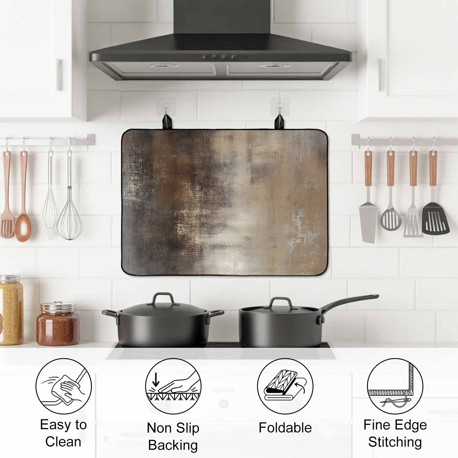 Brown Stove Top Cover for Electric Stove, Heat-proof & Non Slip Glass Top Stove Cover Protector, Modern Abstract Art Oil Painting Ombre Kitchen Flat Cooktop Rubber Mat 24x21 Inches