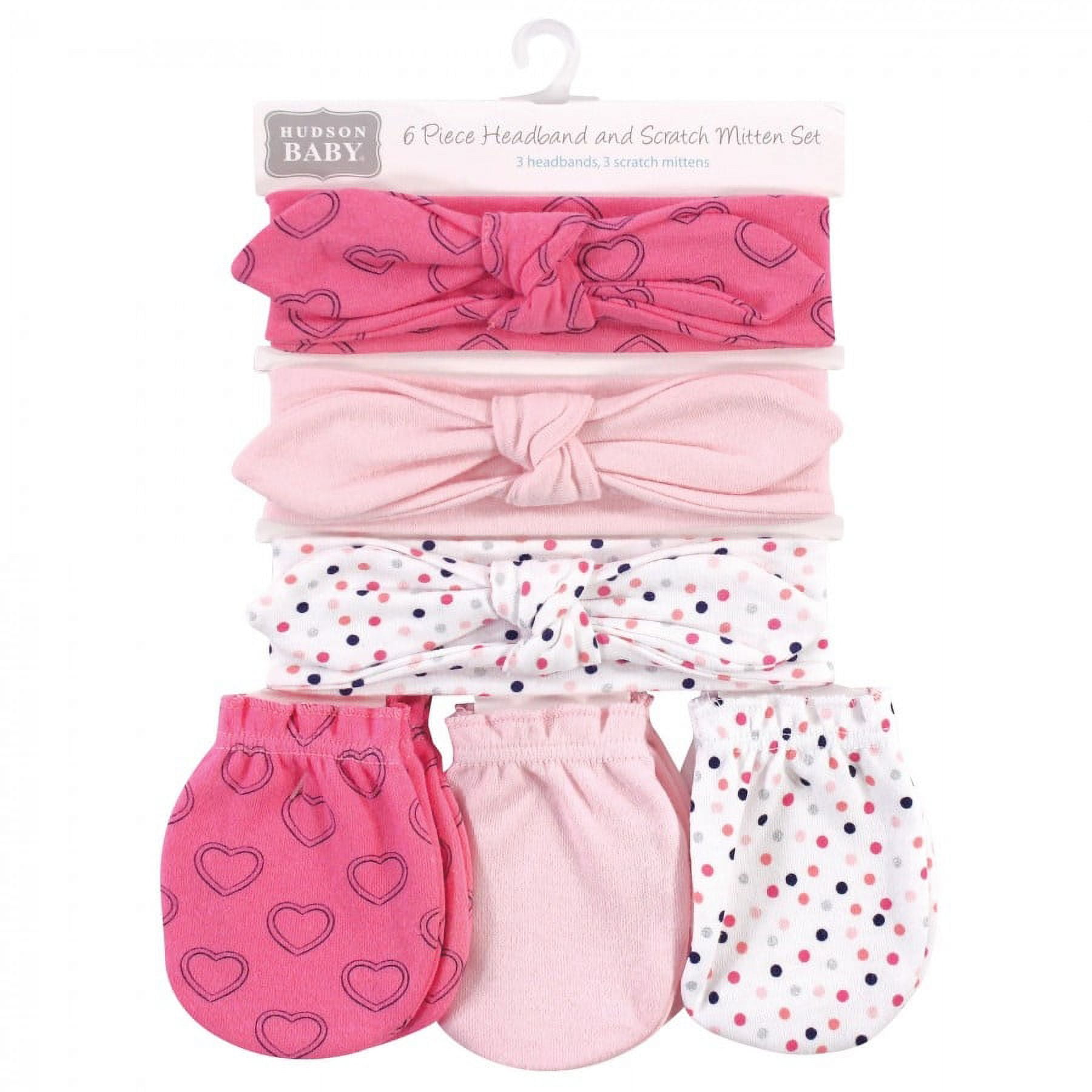 Hudson Baby Infant Girl Cotton Headband and Scratch Mitten
