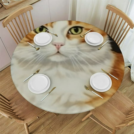 

Patifu Cute Cat Round Table Cover Stain Resistant & Washable For Indoor Outdoor Tablecloth Kitchen Dining Parties Mother s Day Full Width Single-Sided Printing 100% Polyester Fiber 42 -46