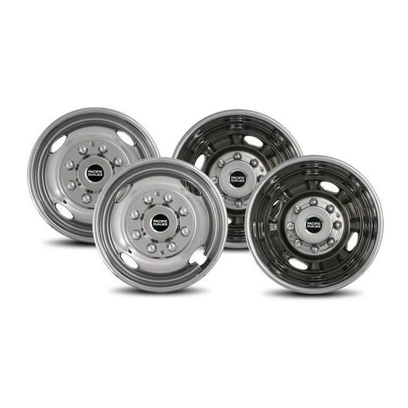Pacific Dualies Wheel Simulator 39-1608 Automatic Locking Hub; Polished; Stainless Steel; Bolt-On; Does Not Fit Aluminum Wheels; Set Of 4