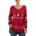 thumbnail image 4 of JWD Women's V-Neck Long Sleeve Side Split Loose Casual Knit Pullover Sweater Blouse FP Elk Red-Small, 4 of 5
