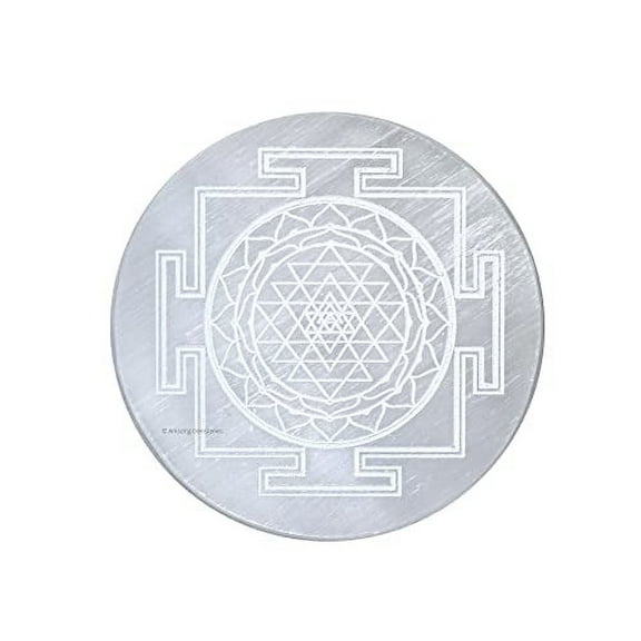 Selenite Charging Plate, Sri Yantra Engraved Crystal Charging Plate