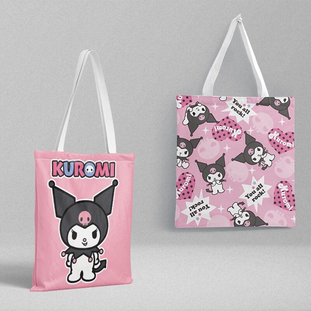 Sanrio-Bolso de mano de lona con dibujos animados para mujer, bolsa de compras de Hello Kitty, Kuromi Cinnamoroll, con bolsillo para archivo, monedero Kawaii