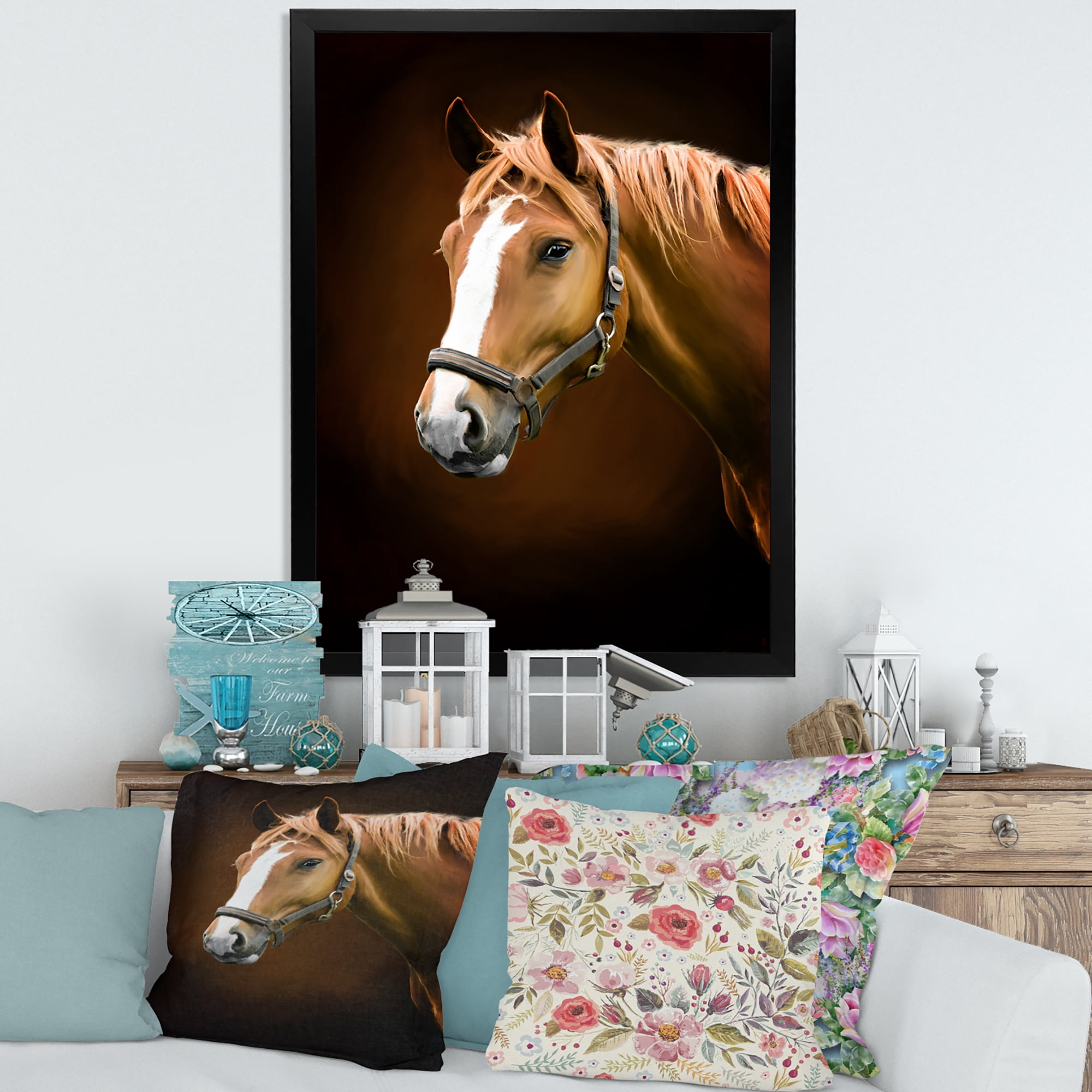 Designart 'Brown Horse With White Nose Portrait' Farmhouse Framed Art Print