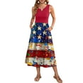 thumbnail image 2 of Women's Summer Casual Dress with Floral Independence Day Print, Sleeveless Loose Fit Beach Sundress, V-Neck and Pocket Design for Outdoor Events,Red M, 2 of 5