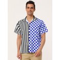 thumbnail image 3 of INSPIRE CHIC Camisa de cuadros a rayas estampada con botones y manga corta en color en contraste para hombre Azul negro M, 3 of 6