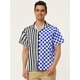 thumbnail image 3 of INSPIRE CHIC Camisa de cuadros a rayas estampada con botones y manga corta en color en contraste para hombre Azul negro M, 3 of 6
