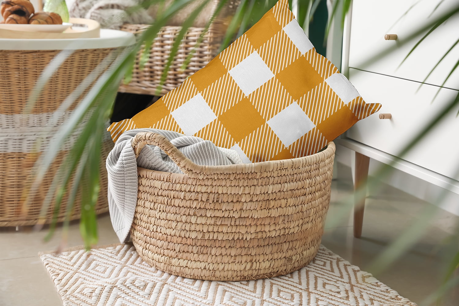 20" x 14" Simply Daisy Buffalo Plaid Polyester Accent Pillow, Golden Mustard Qty 1