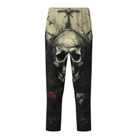 Fuzoiu Vintage Winged Rose Skull Print Teenagers Pajama Pants Lounge Pants with 2 Pockets Elastic Waist Kids Sleep Bottoms Comfy Sleepwear PJ Bottoms for Kids-XS(5-6)