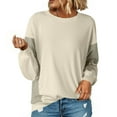 thumbnail image 6 of Otntypg Athletic Sweatshirts for Women Trendy 2025 Fall Long Sleeve Color Block Crewneck Pullover Tops Loose Lightweight Oversized Baggy T-Shirts Beige#01 XXL, 6 of 7