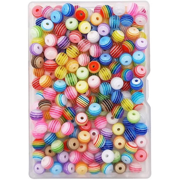 200 piezas de cuentas de rayas de resina de 8mm, cuentas redondas de plástico para hacer joyas, pulseras, collares, arco iris púrpura translúcido