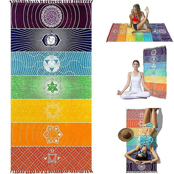 Rainbow Boho Beach Mat Mandala Blanket Striped Wall Hanging Tapestry Scarf Yoga  Mat 1 Piece Color 