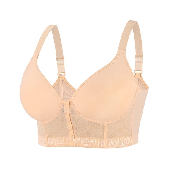 Ohufall Women's Front Button Closure Bras Comfortable Gathered Lace Underwear Wirefree Comfortable Daily Bra,40B/C-48B/C