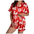 thumbnail image 3 of lightweight summer split short pajama sets for women breathable sleepwear Women's Christmas HoHo Snowflake Print Shorts & Short Sleeve Pajama Set, 3 of 7
