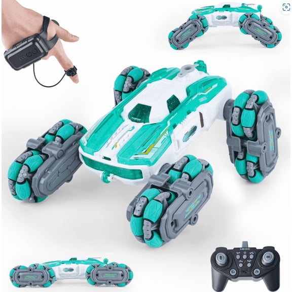 POPGOO 8WD RC Cars, Remote Control Car for Kids, 2.4GHz Gesture Sensing Stunt Truck with Spray & Lights, Great Gift for Boys Age 6-12