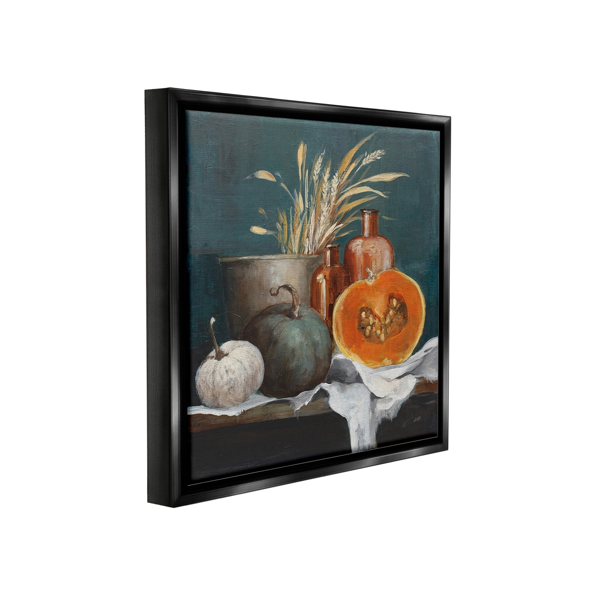 Stupell Industries Autumn Harvest Still Life Botanical & Floral Painting Black Floater Framed Canvas Art Print Wall Art, 18 x 18