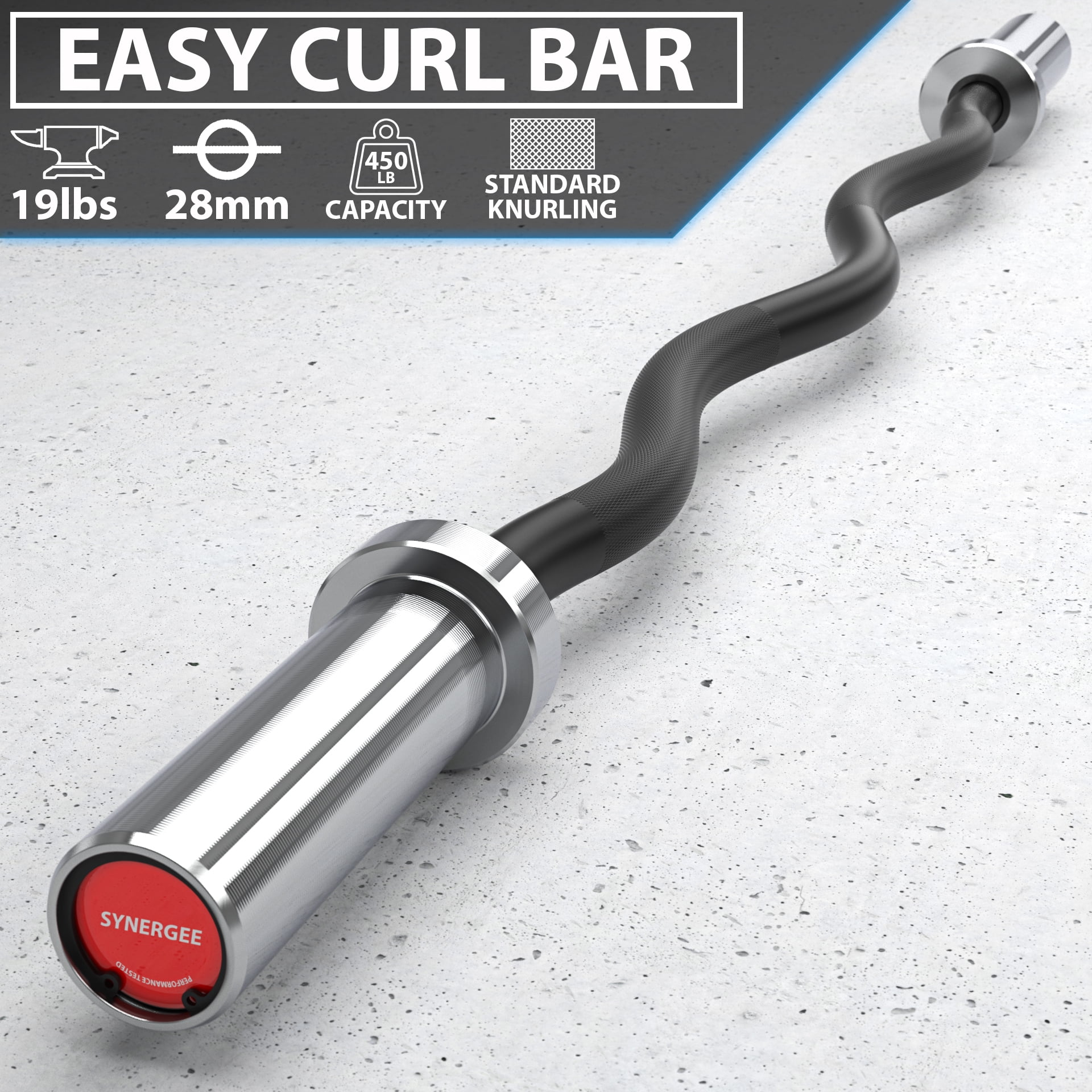 Synergee Commercial EZ Curl Olympic Bar Chrome Sleeves and Black Phosphate Shaft