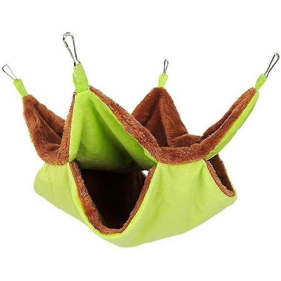 Pet Cage Hammock Double Layer Thick Warm Bunkbed Hammock For Chinchilla Parrot Sugar Glider Ferrets Rat Hamster Rat Playing Sleeping,Green