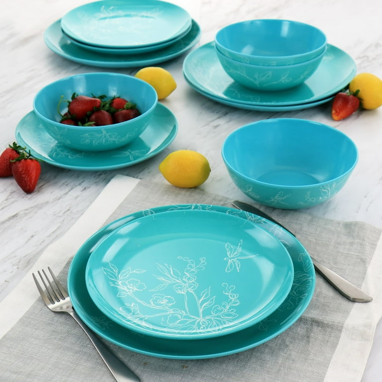 Martha Stewart Everyday 12 Piece Leafy FLoral Melamine Dinnerware
