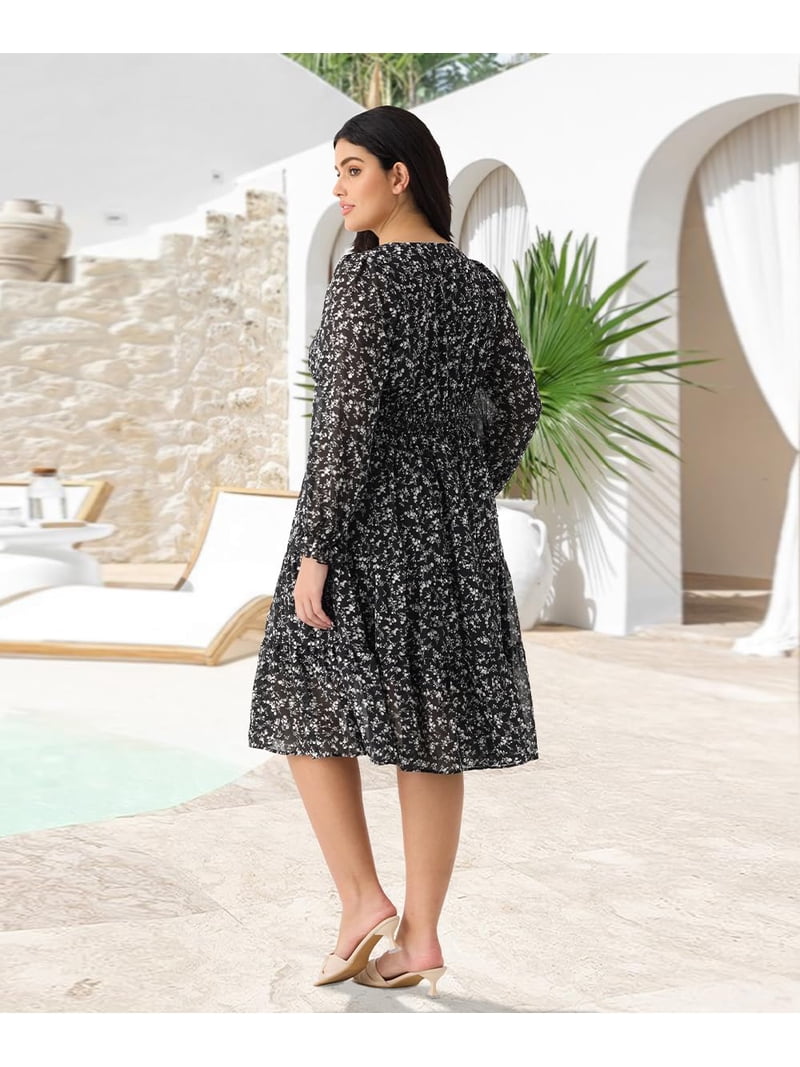 Cassie LIZ Womens Plus Size Dresses 5X Casual Black Floral Fall Sundresses Fashion Midi Elastic Waist Dresses Long Sleeve Elegant V Neck Loose Fit Cassie LIZ Womens Plus Size Dresses 5X Casual Black Floral Fall Sundresses Fashion Midi Elastic Waist Dresses Long Sleeve Elegant V Neck Loose Fit